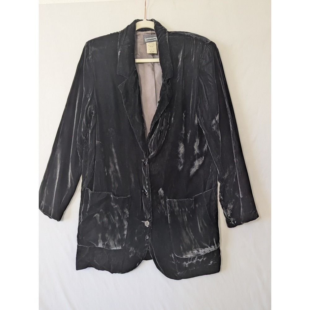 Vintage 80s Carole Little Saint-Tropez West Black Velvet Gothic Blazer Size 12 - Picture 3 of 7